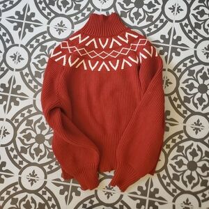Varley Burgundy and Cream Turtleneck Sweater